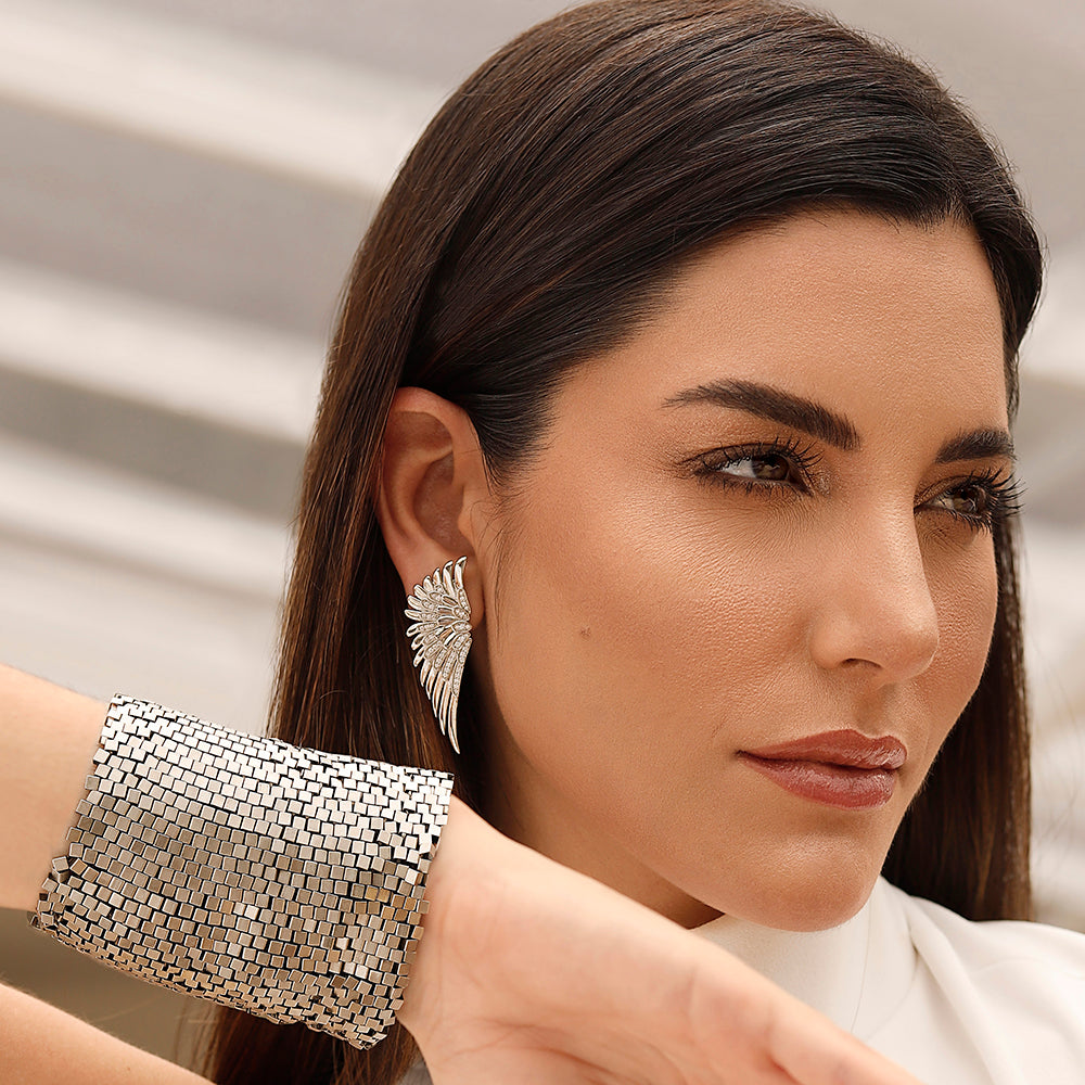 Pulseira Entrelace em canutilho de metal prata fosco