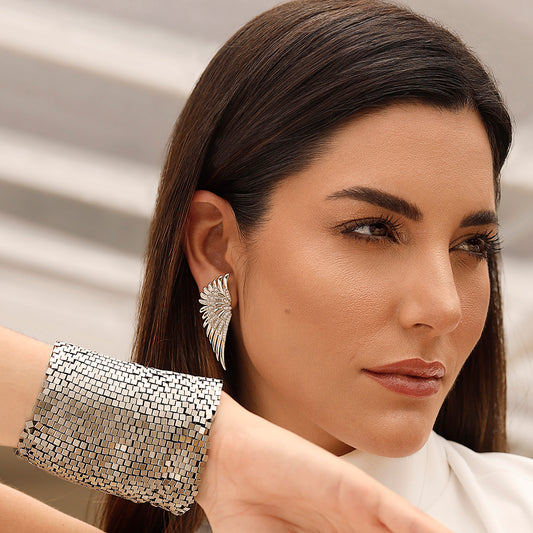 Pulseira Entrelace em canutilho de metal prata fosco